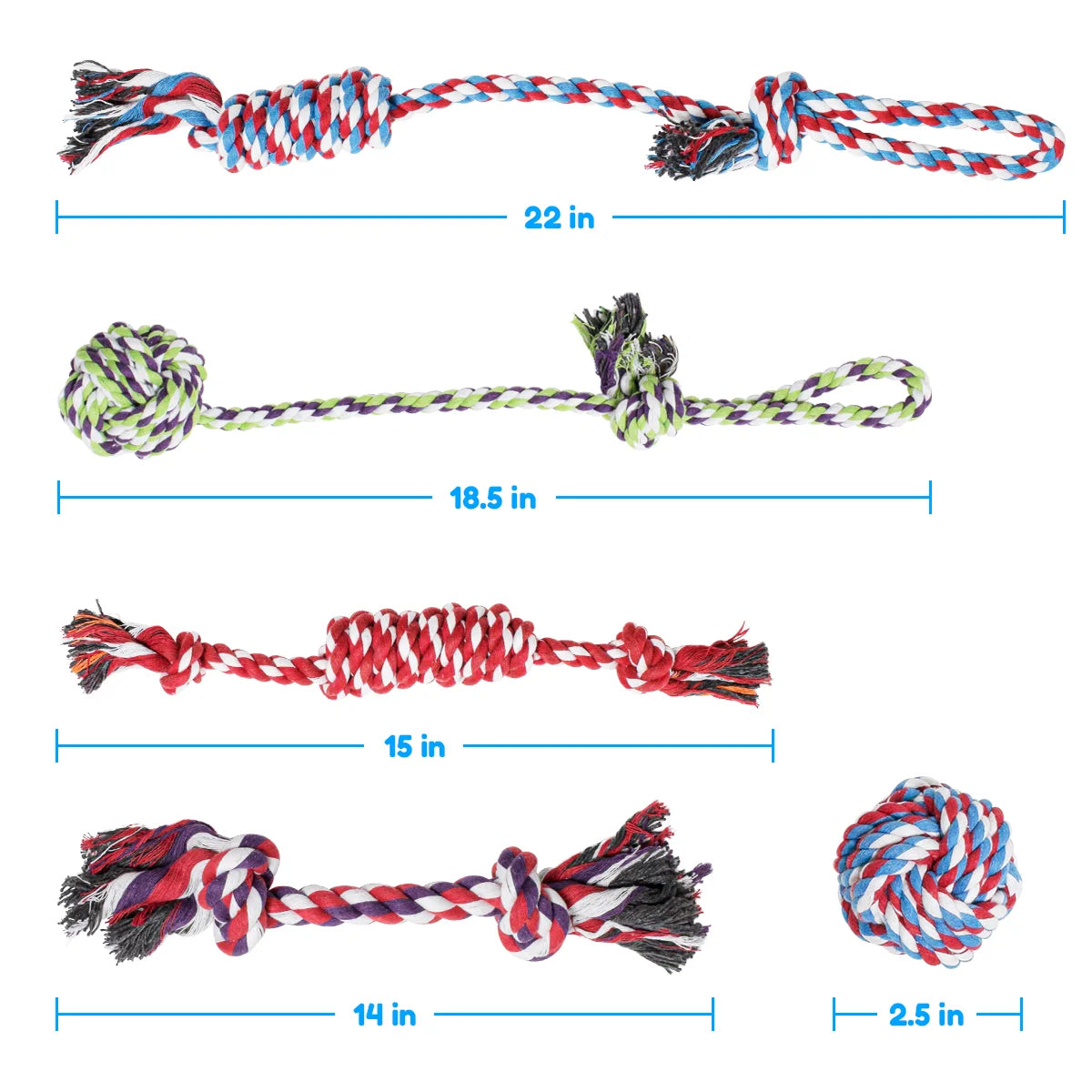 Pacific Pups Product Rope Dog Toys - 5 Pack - Dog Rope Toys for Small Dogs and Medium Dogs