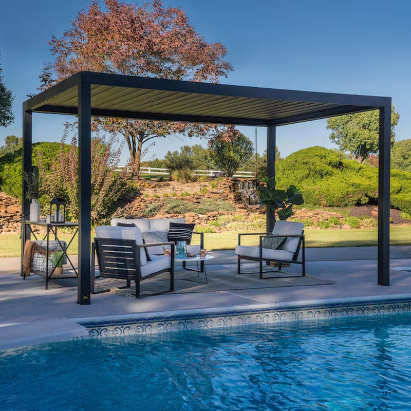 Sarasota 14-Ft W X 10-Ft L X 8-Ft 2-In H Black Metal Freestanding Pergola with Canopy