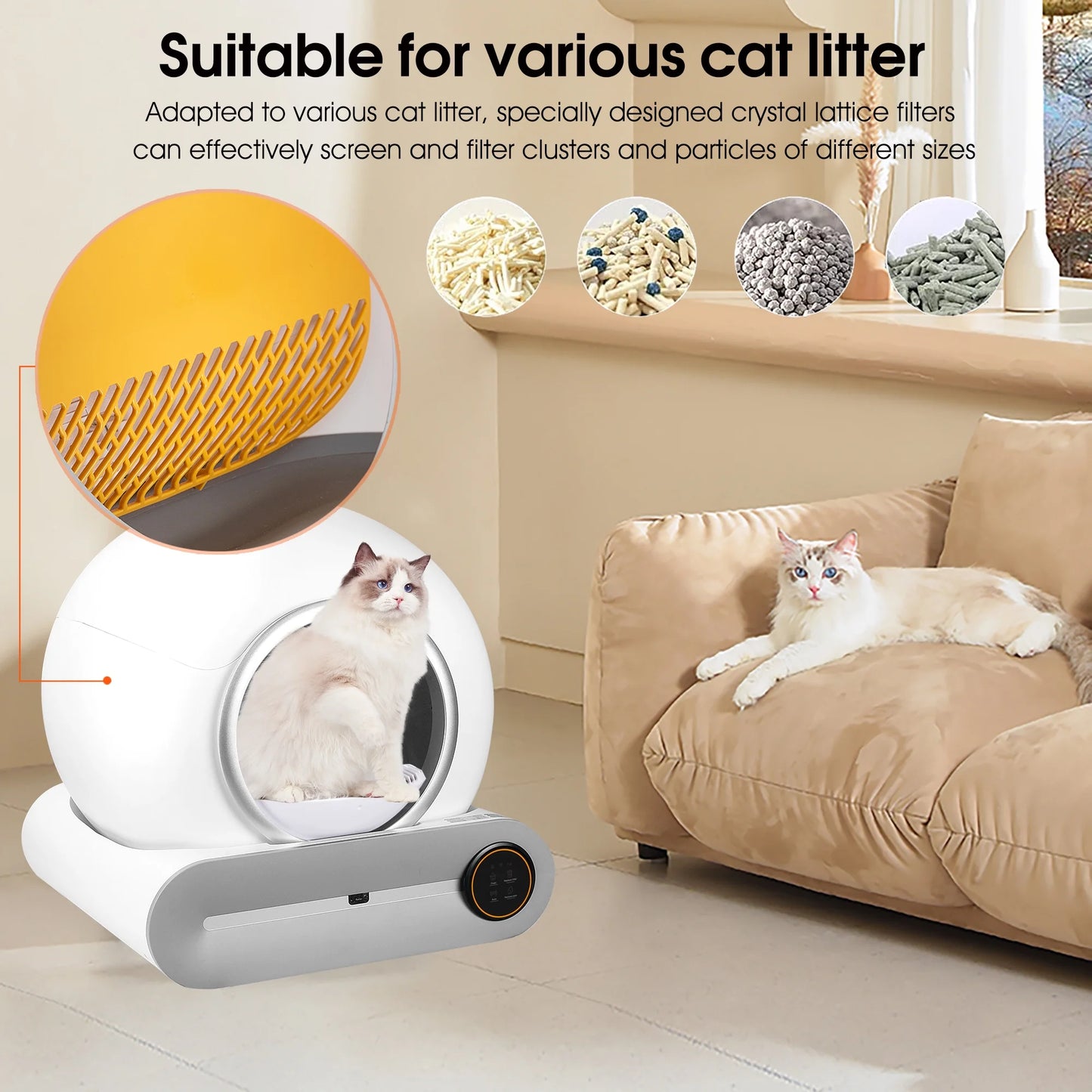 Self Cleaning Litter Box, Automatic Cat Litter Box with App Control Support, Integrated Safety Protection Smart Auto Cat Litter Box with Liner