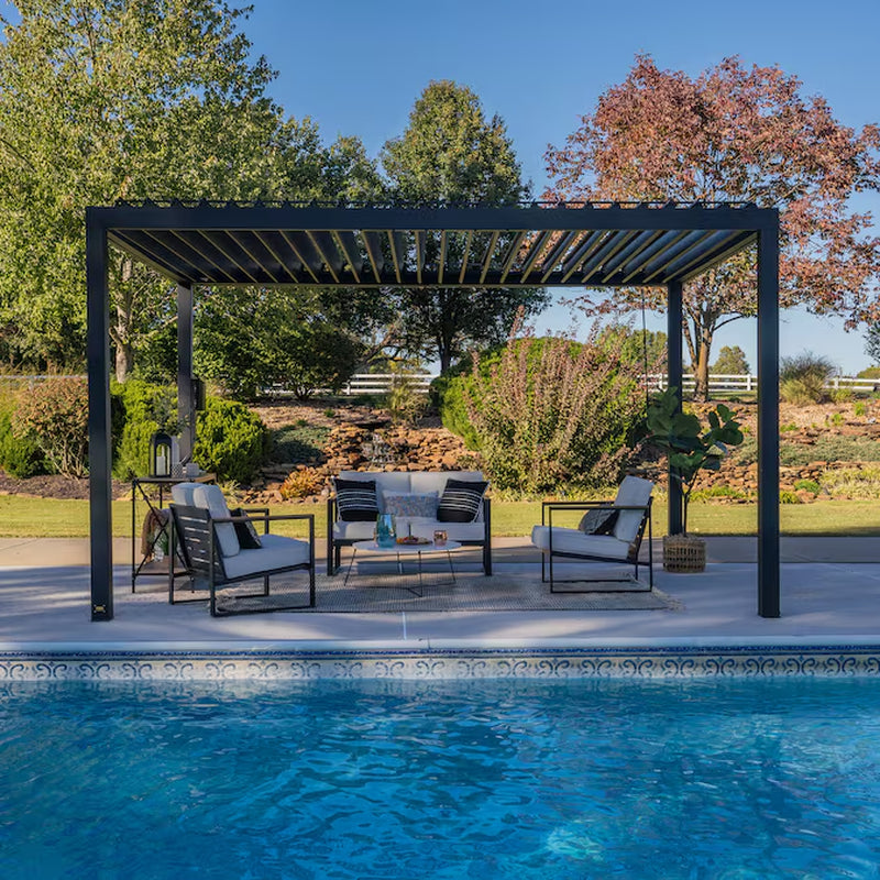 Sarasota 14-Ft W X 10-Ft L X 8-Ft 2-In H Black Metal Freestanding Pergola with Canopy